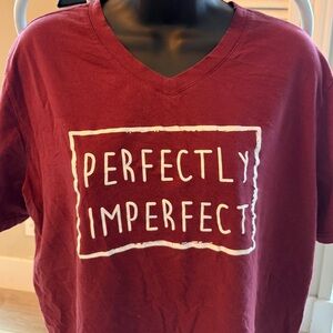 Wine Red "Perfectly Imperfect" Graphic V-Neck T-Shirt, Super Soft Stretch Cotton